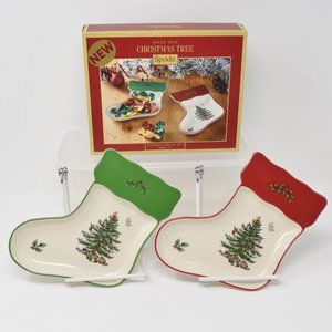 Spode Christmas Tree Stocking Dishes New in Box